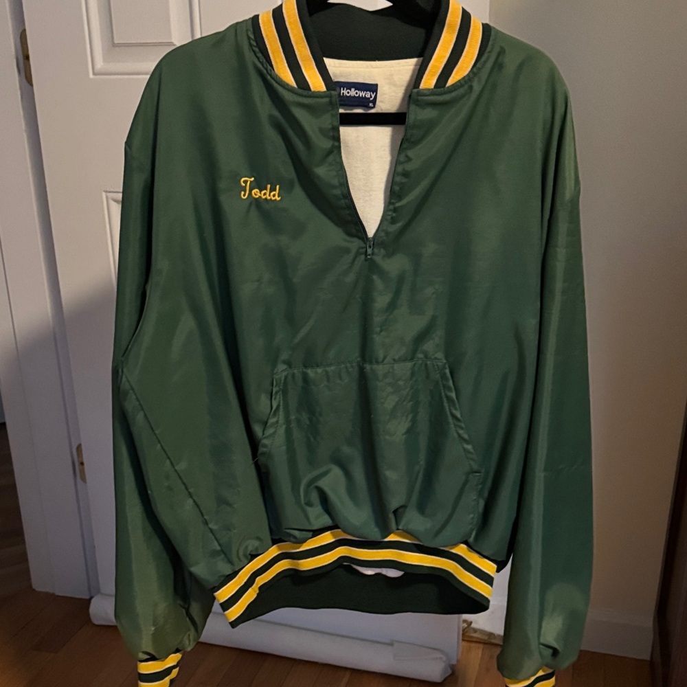 Holloway Green Half-Zip Pullover with Yellow & White Stripe Trim